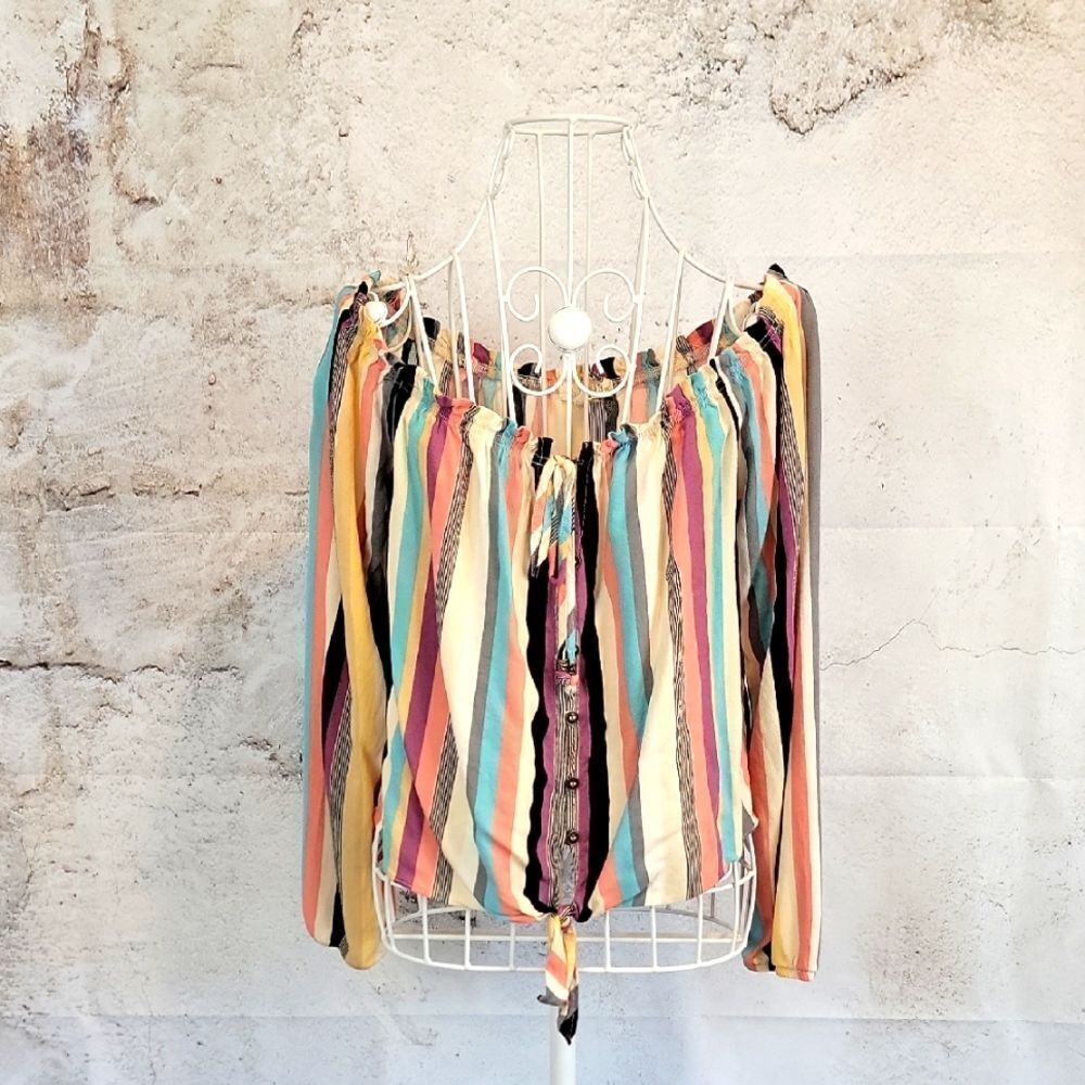 Rewind Striped Off The Shoulder Womens Top Size M